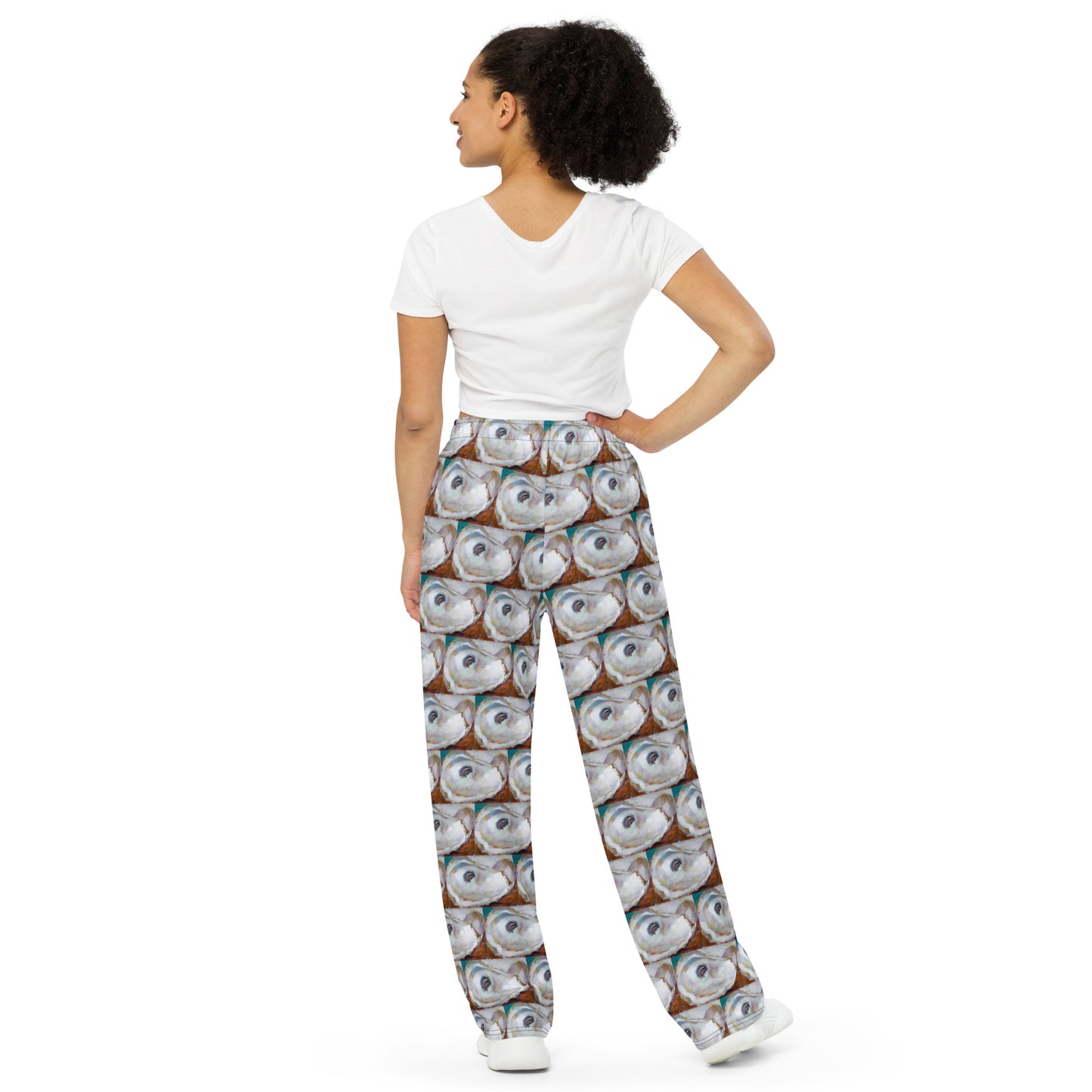 Oyster Shells- red and teal All-over print unisex wide-leg pants