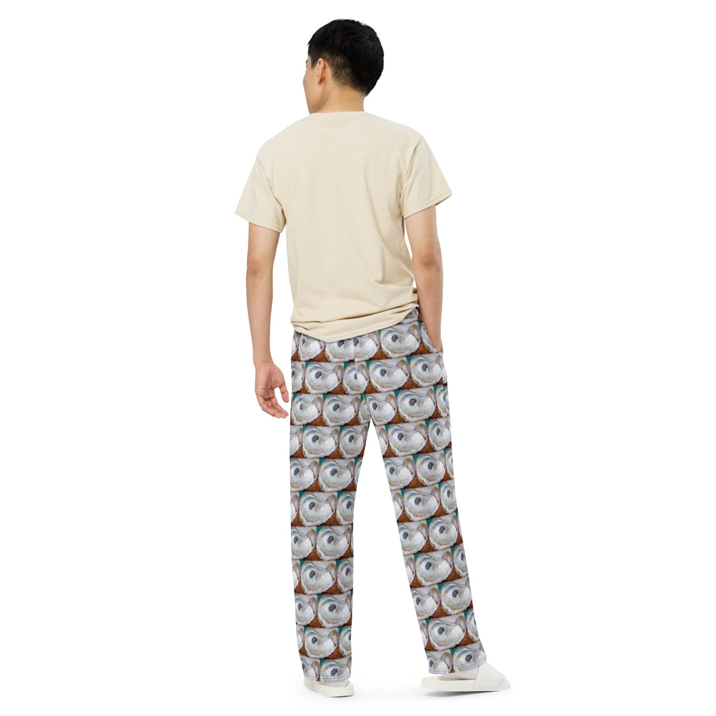 Oyster Shells- red and teal All-over print unisex wide-leg pants