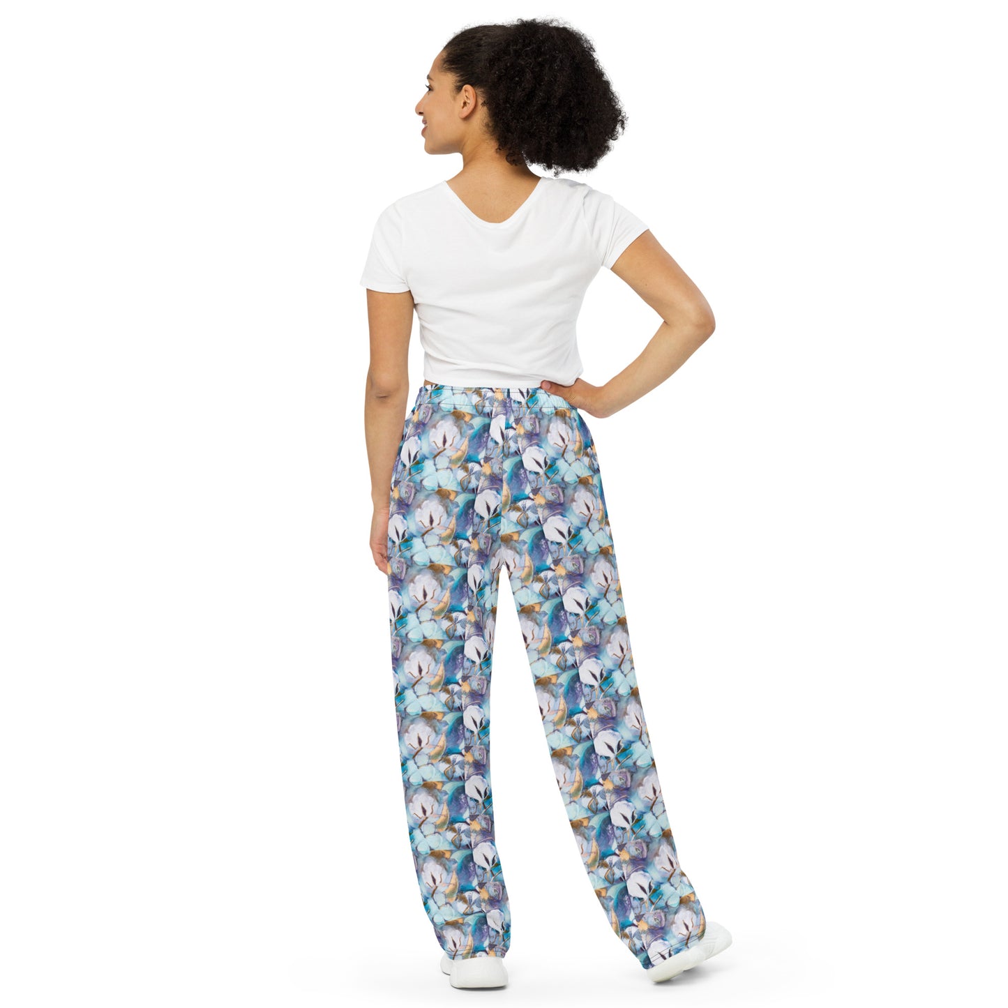 Aqua Cotton All-over print unisex wide-leg pants