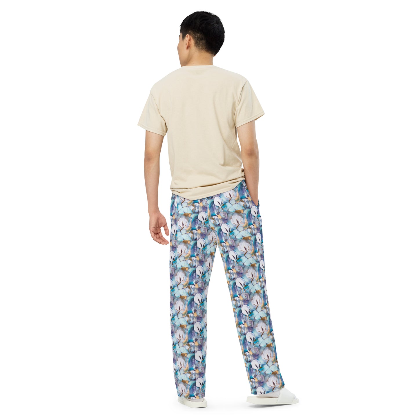 Aqua Cotton All-over print unisex wide-leg pants