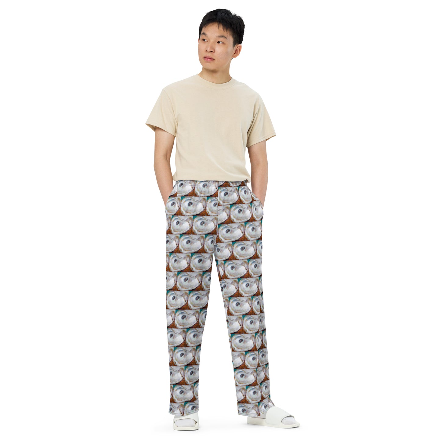 Oyster Shells- red and teal All-over print unisex wide-leg pants
