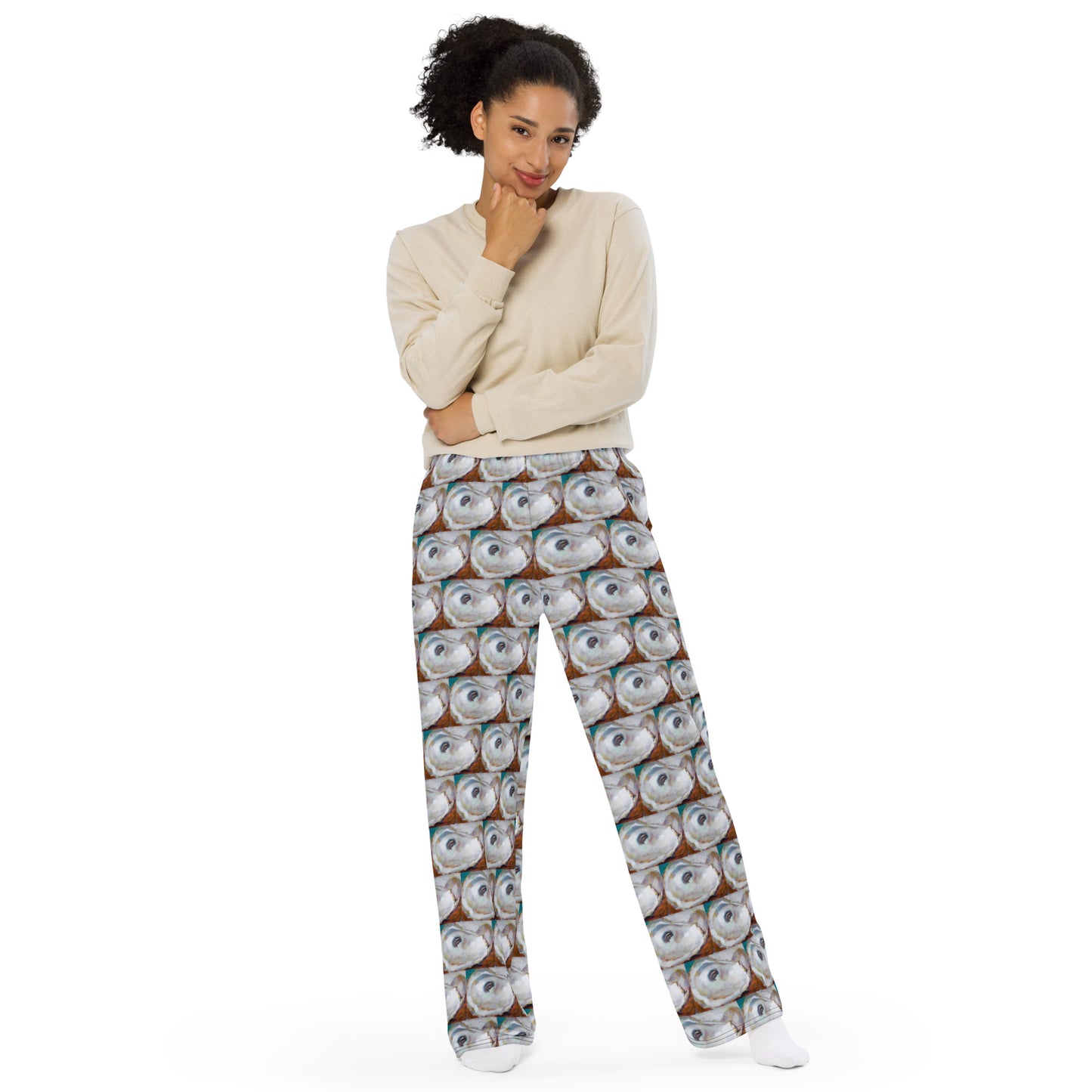 Oyster Shells- red and teal All-over print unisex wide-leg pants
