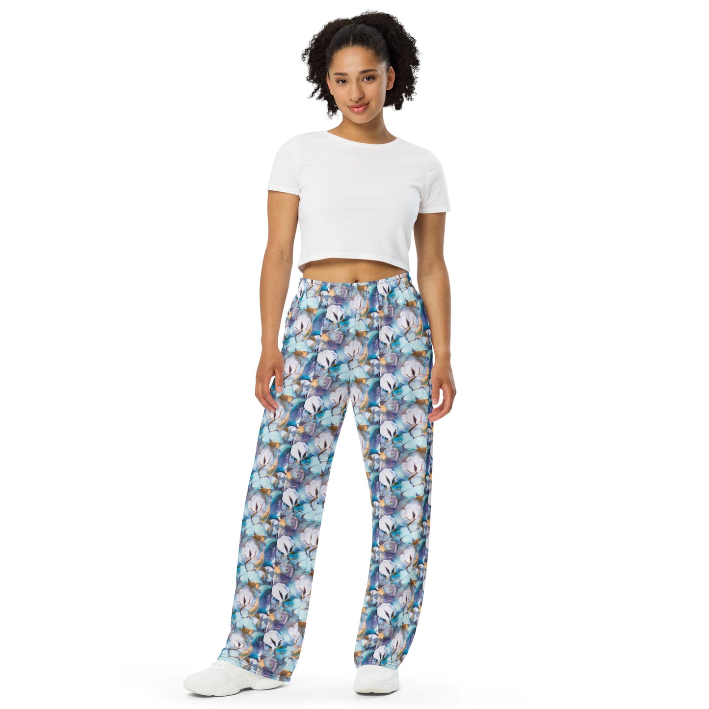 Aqua Cotton All-over print unisex wide-leg pants
