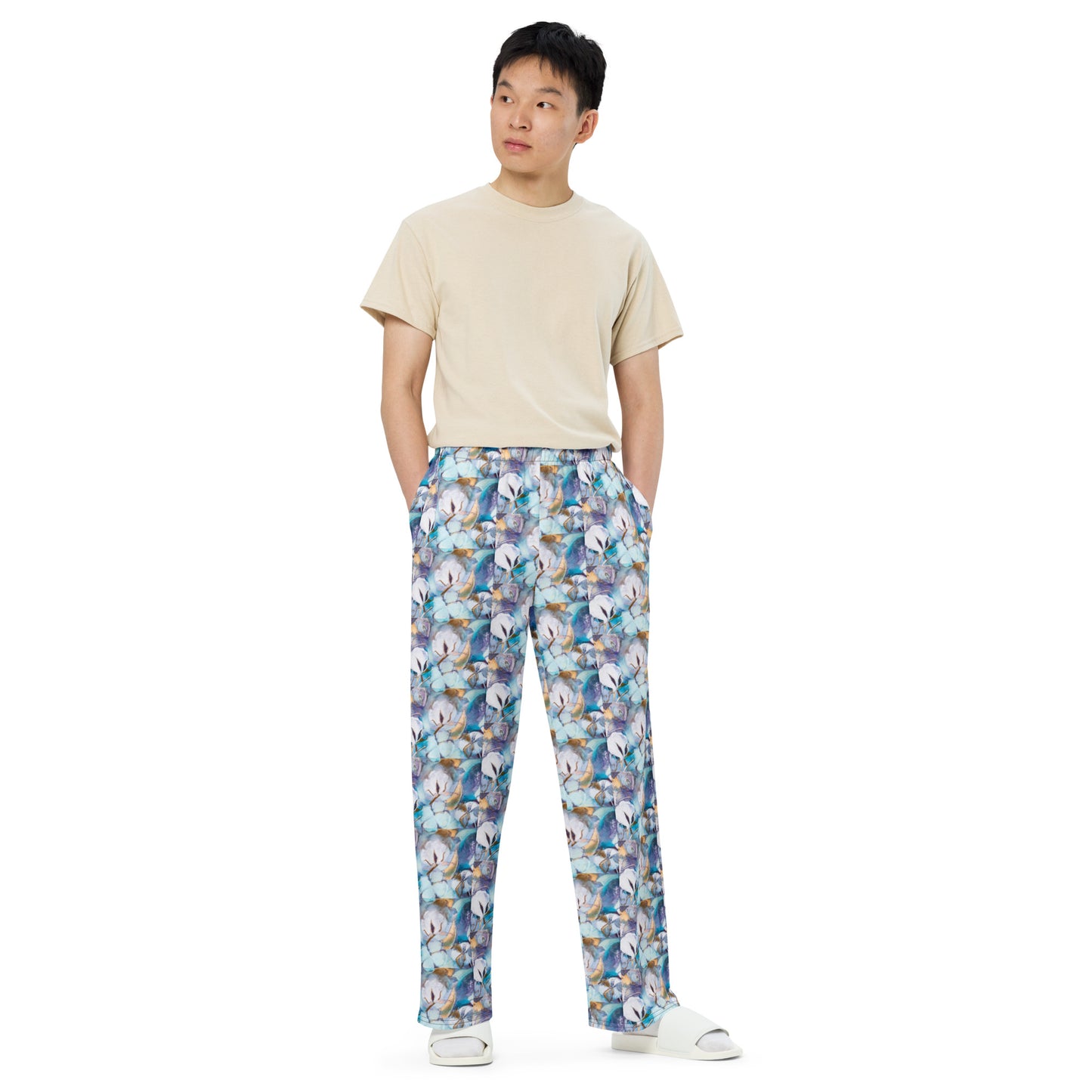 Aqua Cotton All-over print unisex wide-leg pants