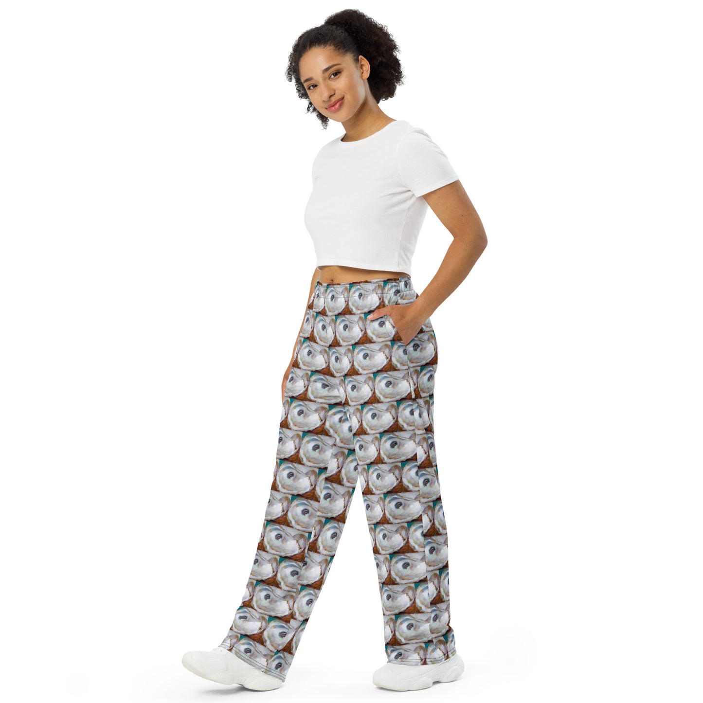 Oyster Shells- red and teal All-over print unisex wide-leg pants