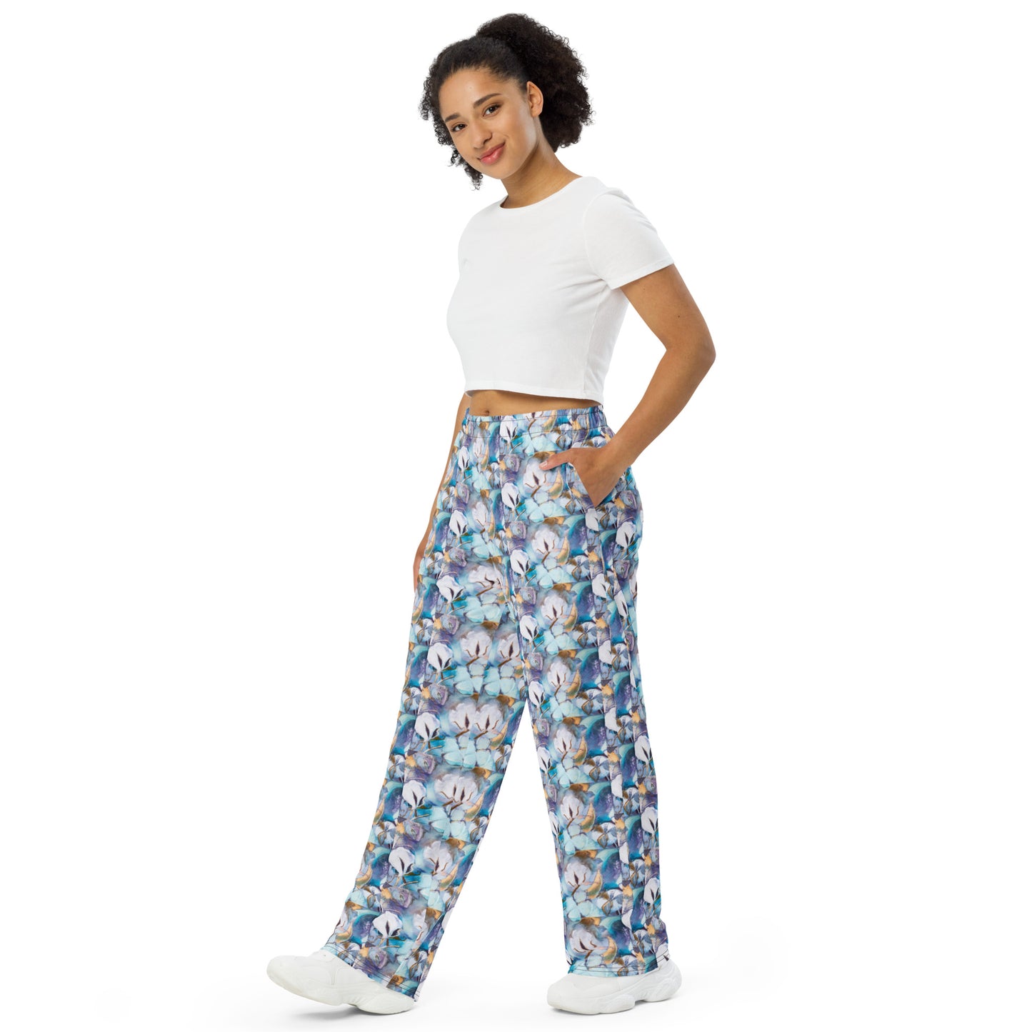 Aqua Cotton All-over print unisex wide-leg pants