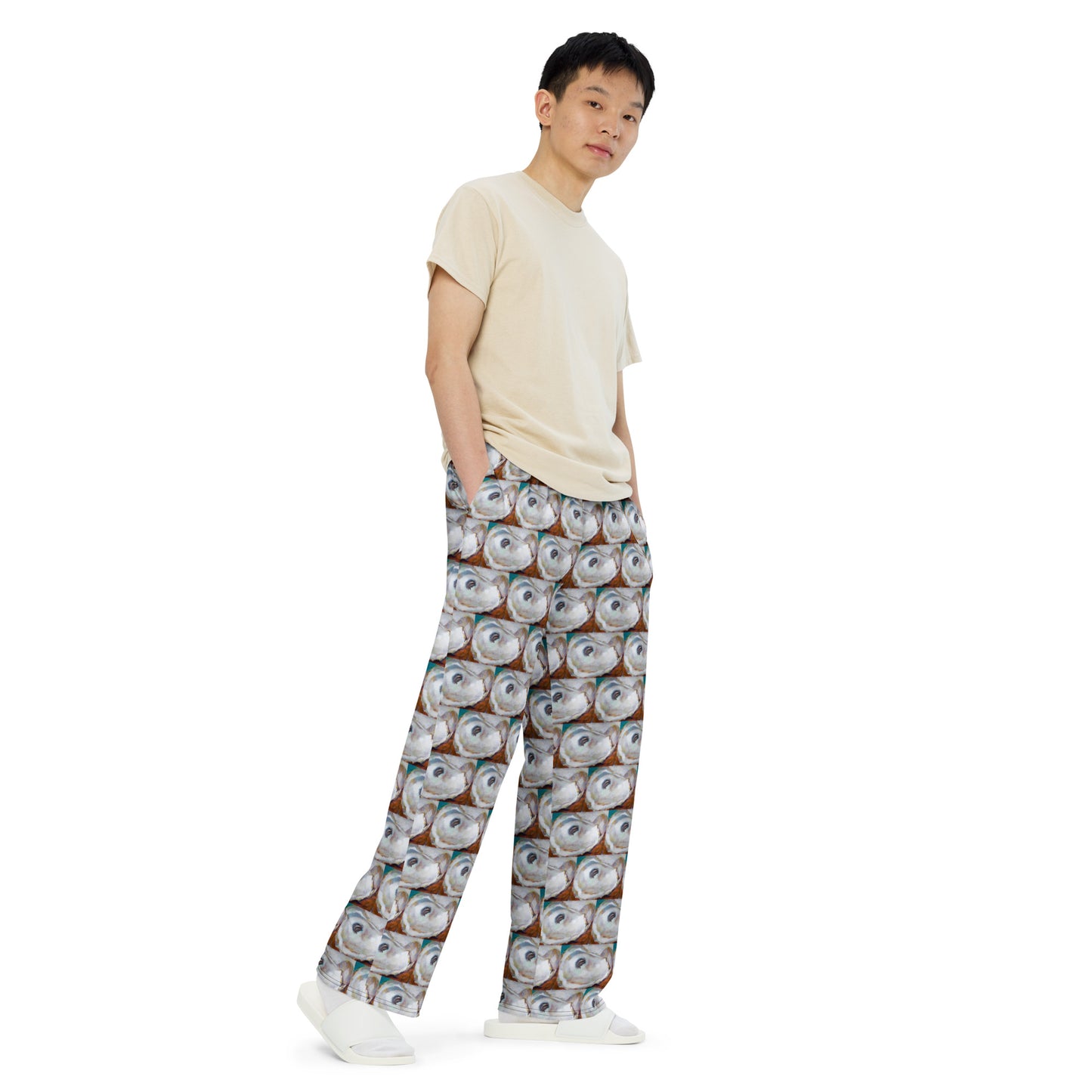 Oyster Shells- red and teal All-over print unisex wide-leg pants