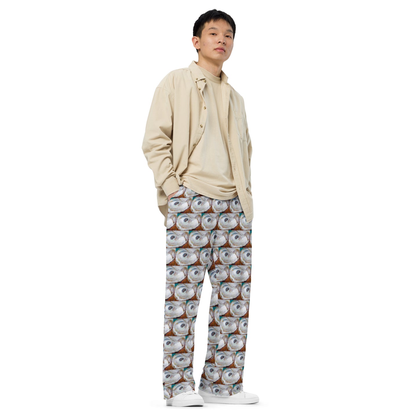 Oyster Shells- red and teal All-over print unisex wide-leg pants