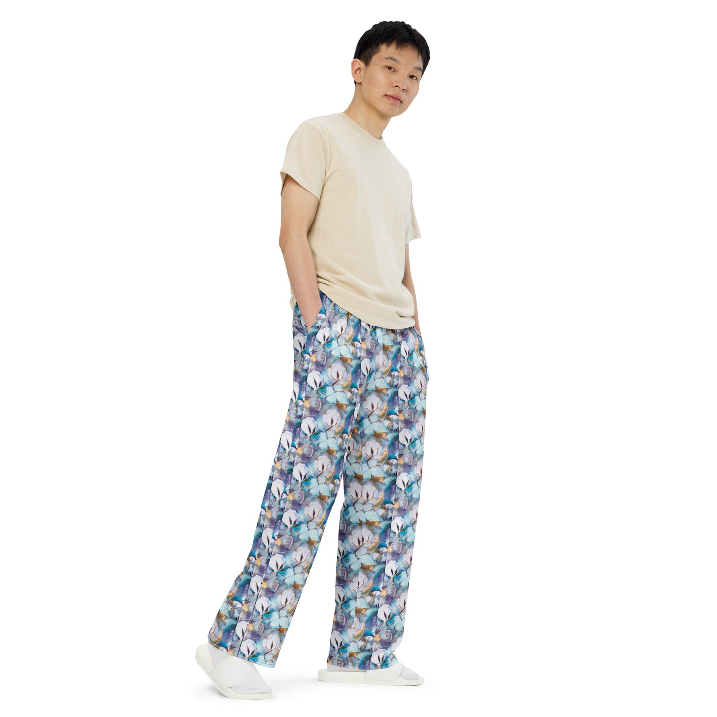 Aqua Cotton All-over print unisex wide-leg pants