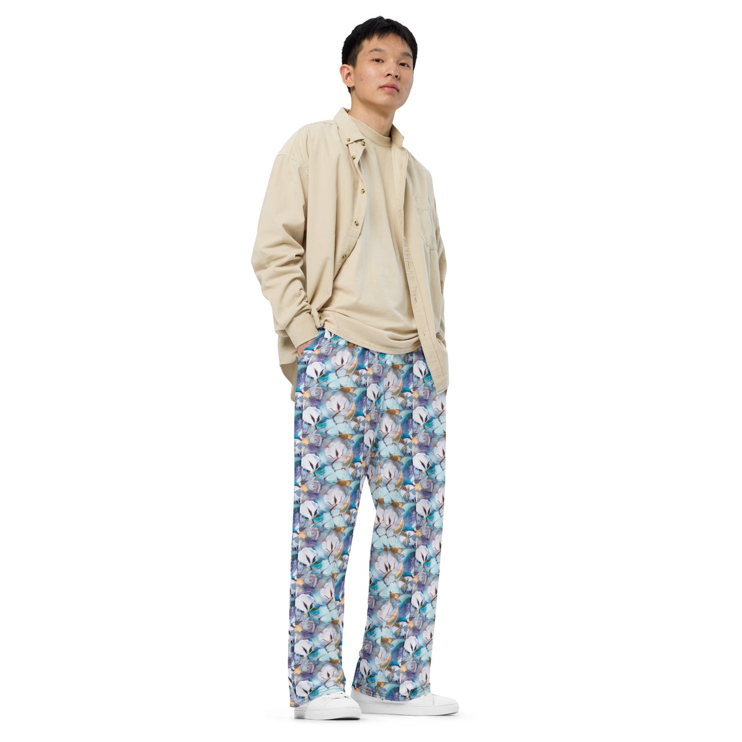 Aqua Cotton All-over print unisex wide-leg pants