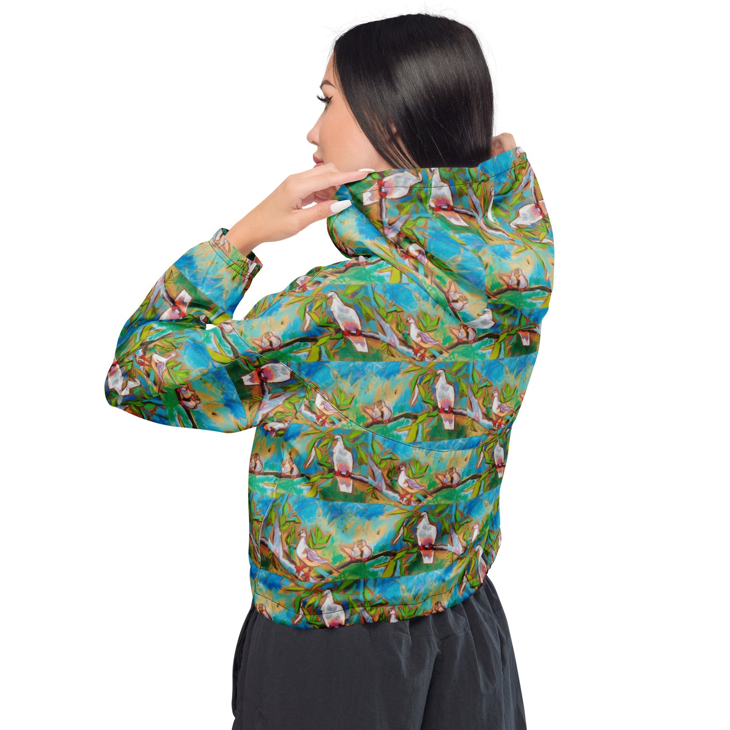 Doves in Oasis of Love and Peace Women’s cropped windbreaker