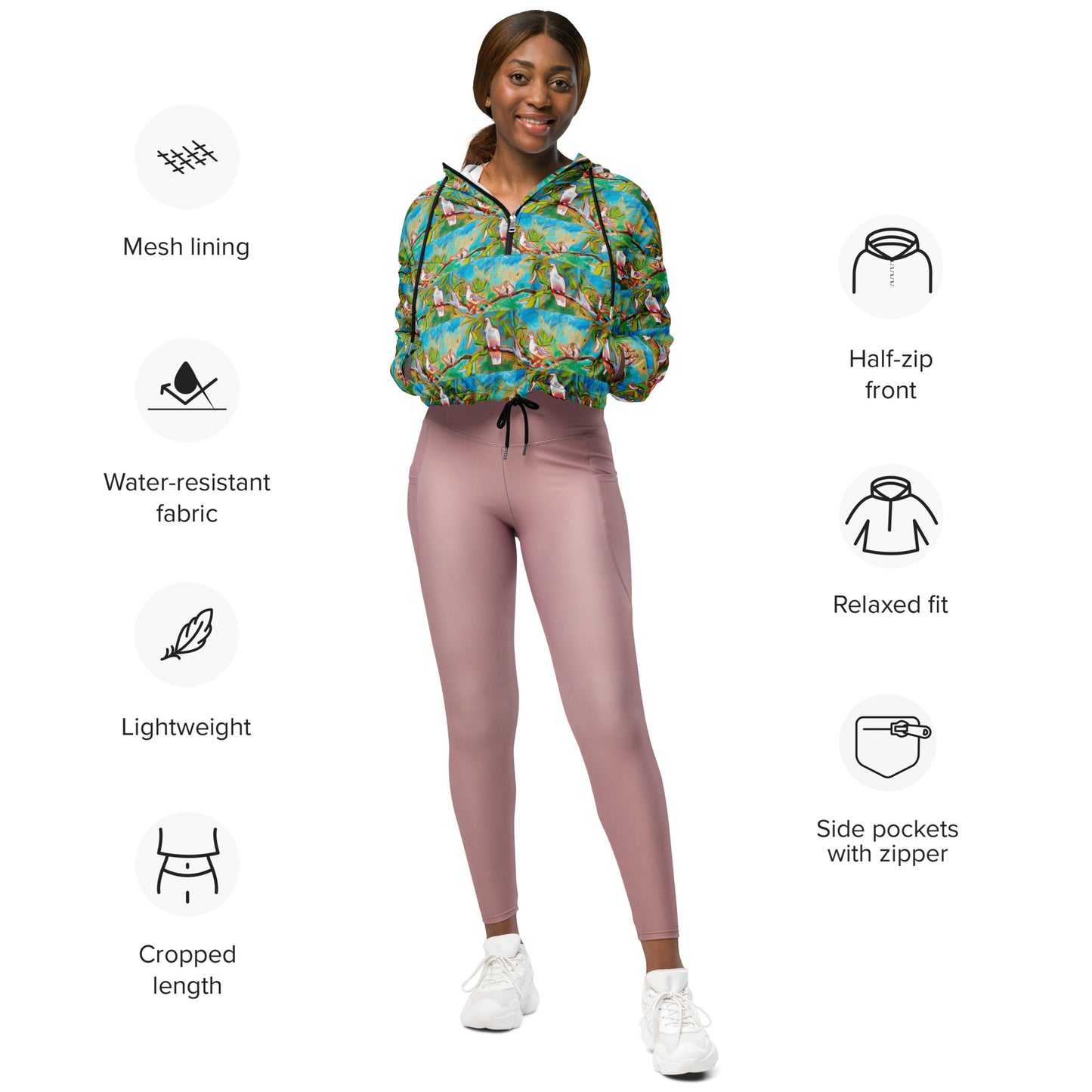 Doves in Oasis of Love and Peace Women’s cropped windbreaker