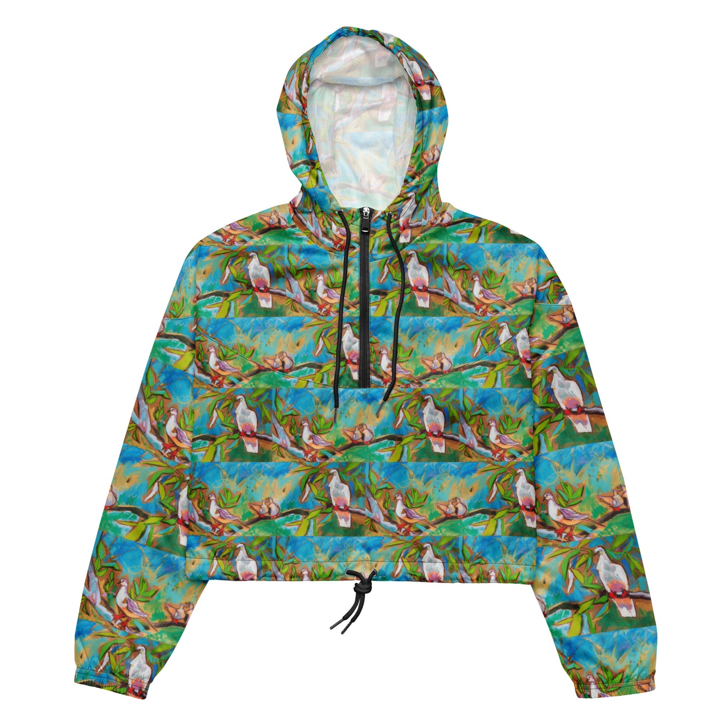 Doves in Oasis of Love and Peace Women’s cropped windbreaker