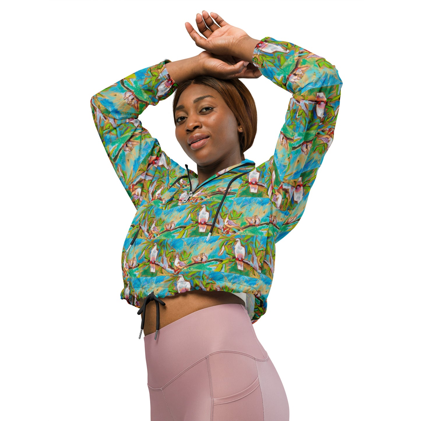 Doves in Oasis of Love and Peace Women’s cropped windbreaker