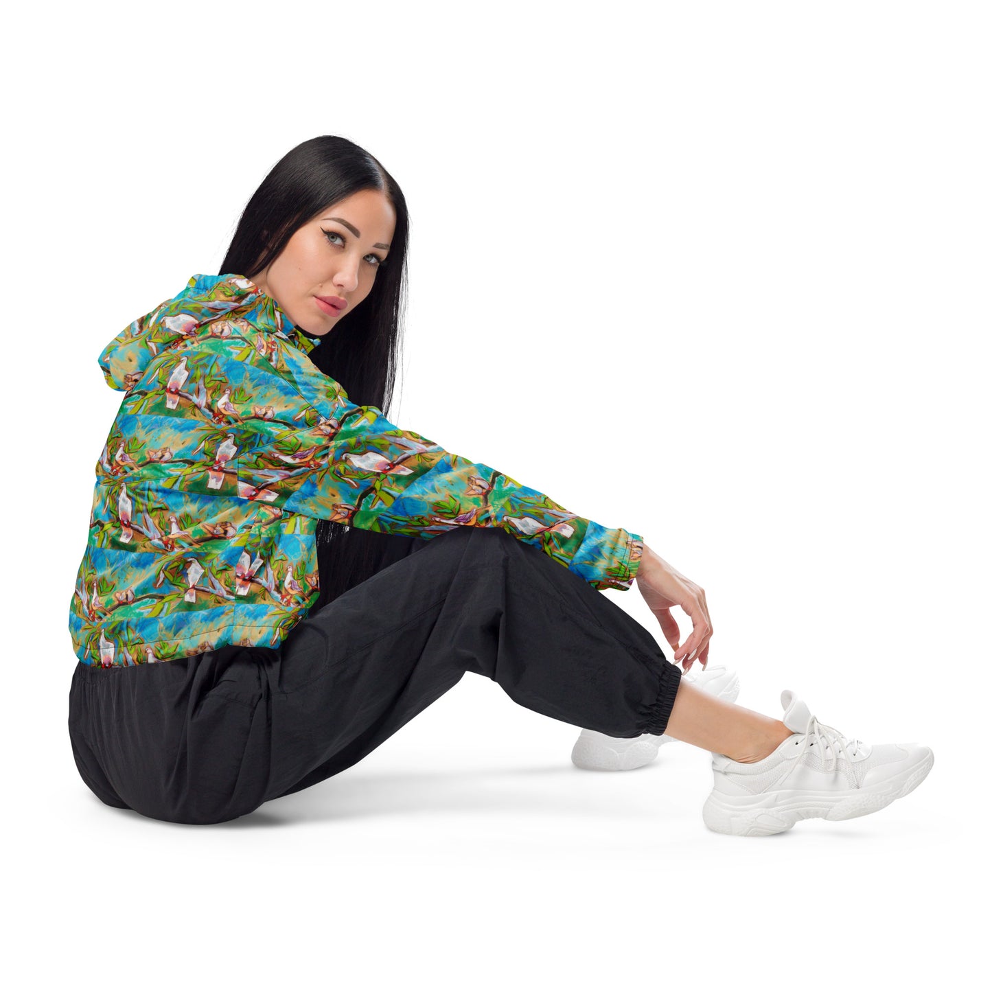 Doves in Oasis of Love and Peace Women’s cropped windbreaker