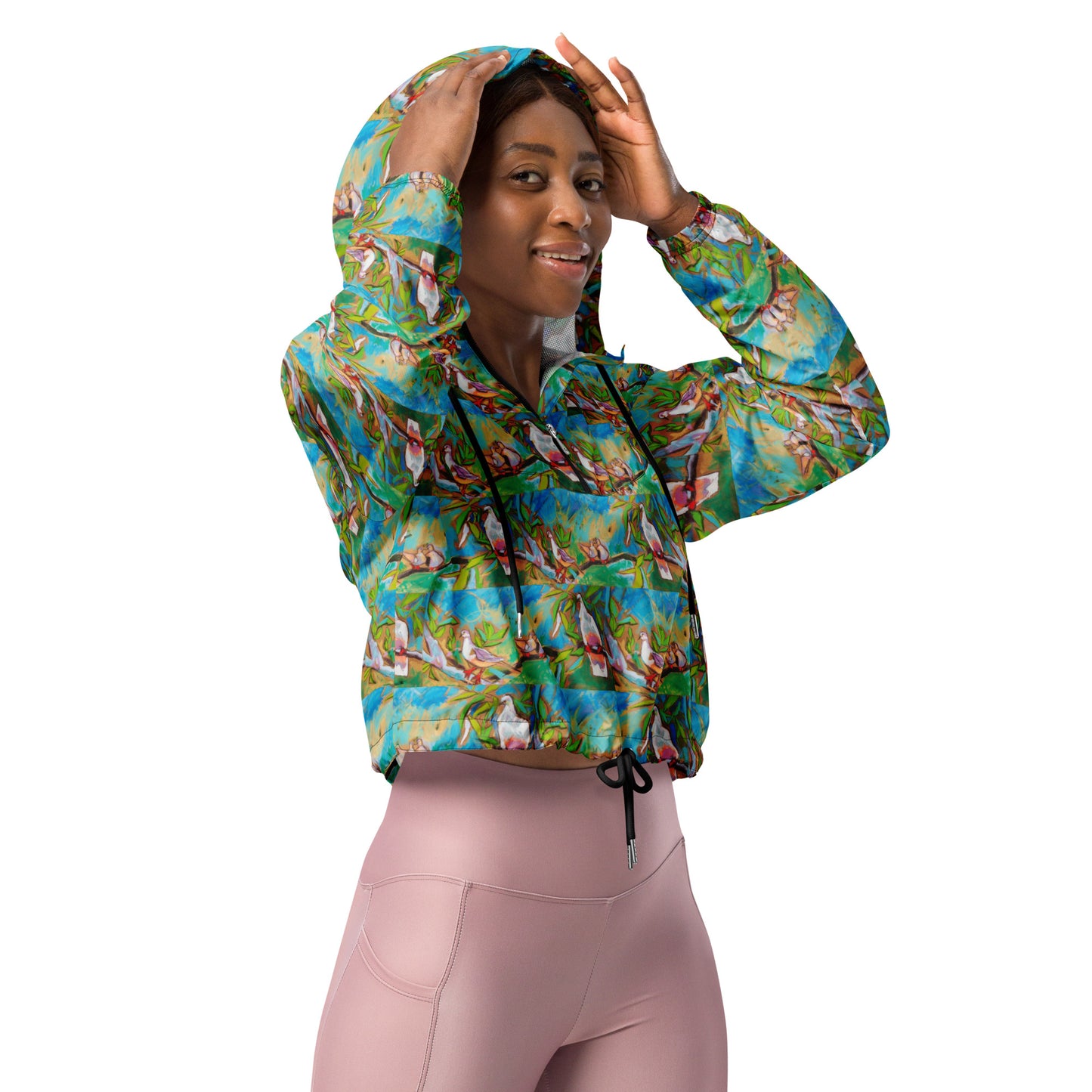 Doves in Oasis of Love and Peace Women’s cropped windbreaker