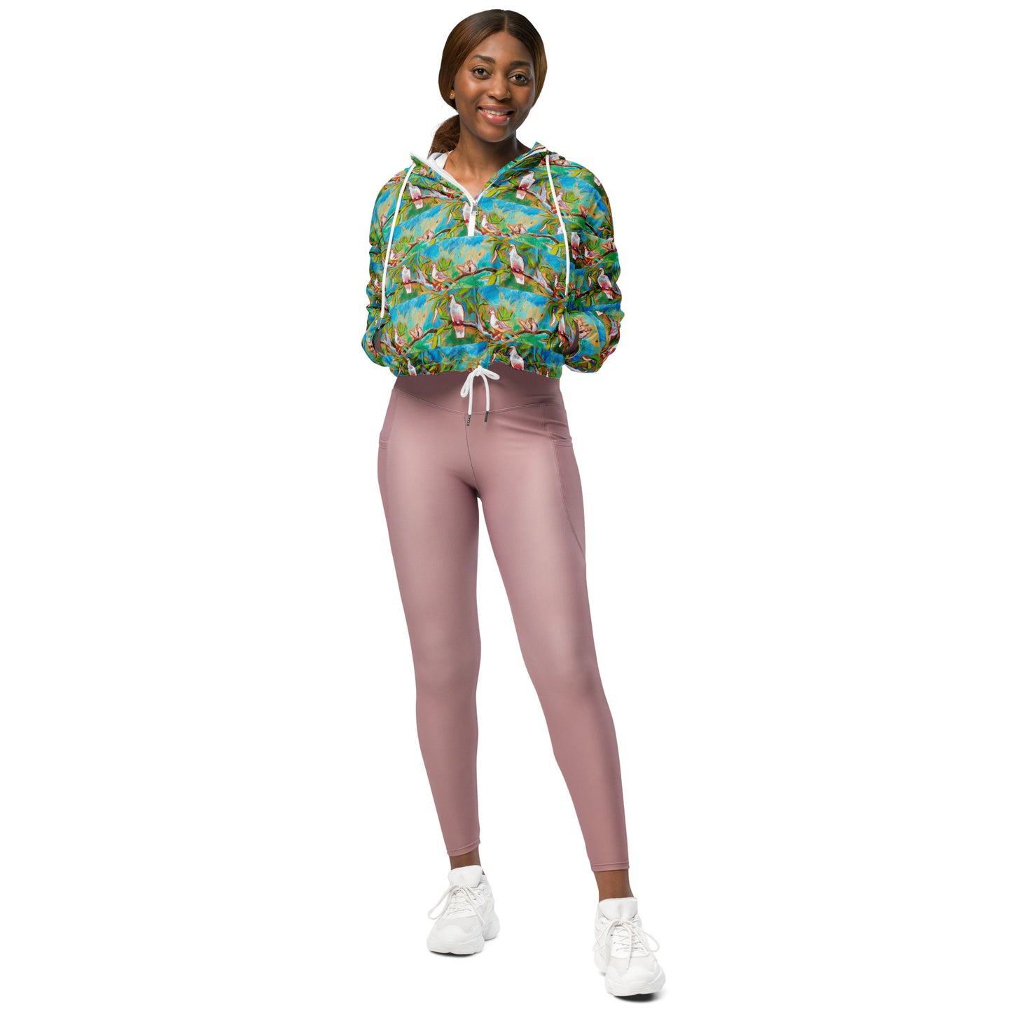 Doves in Oasis of Love and Peace Women’s cropped windbreaker