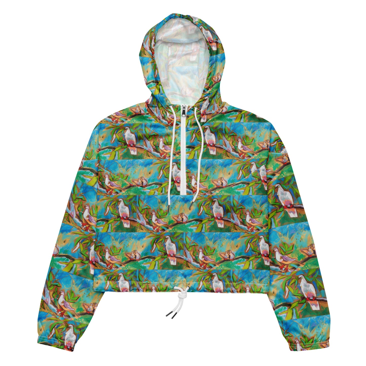 Doves in Oasis of Love and Peace Women’s cropped windbreaker