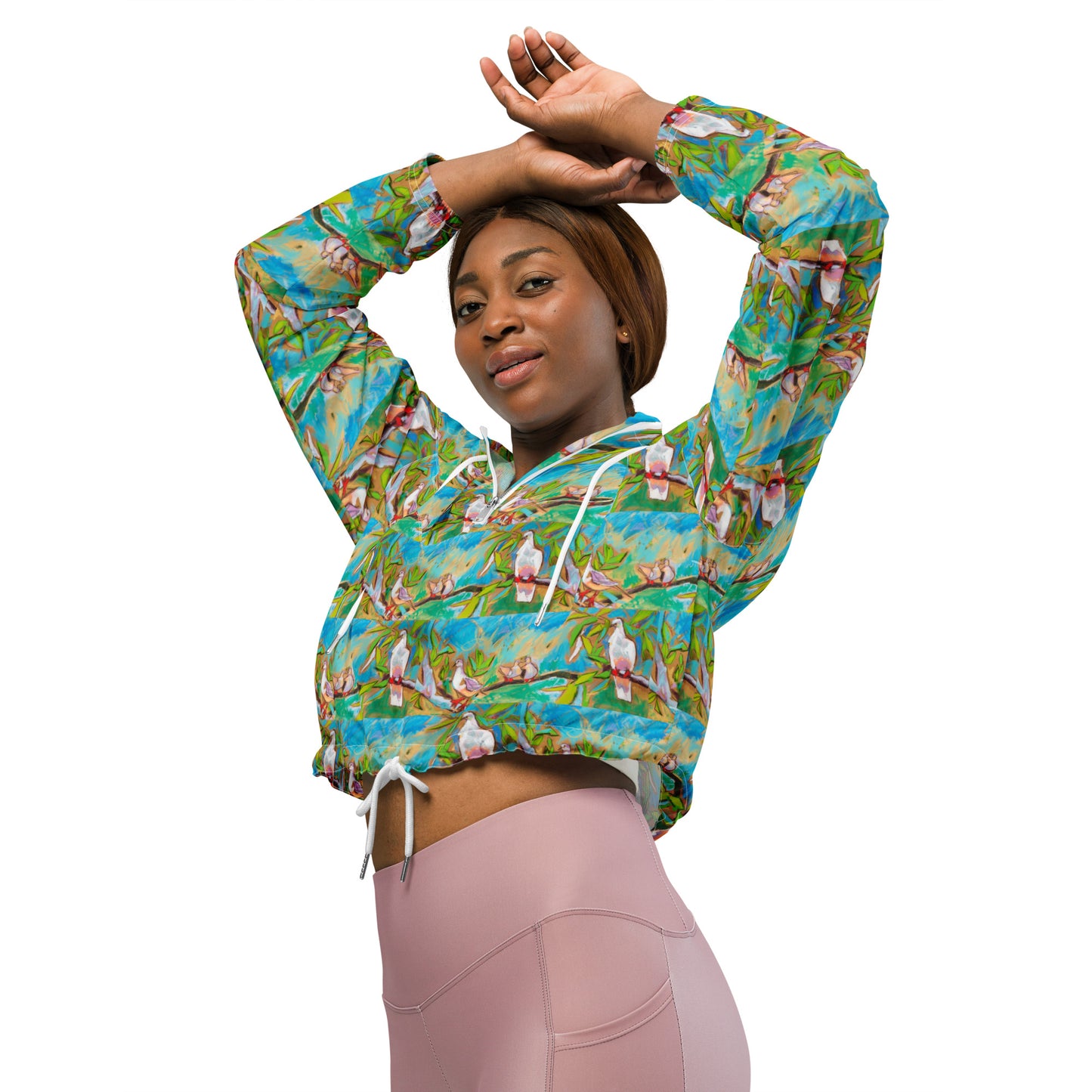Doves in Oasis of Love and Peace Women’s cropped windbreaker