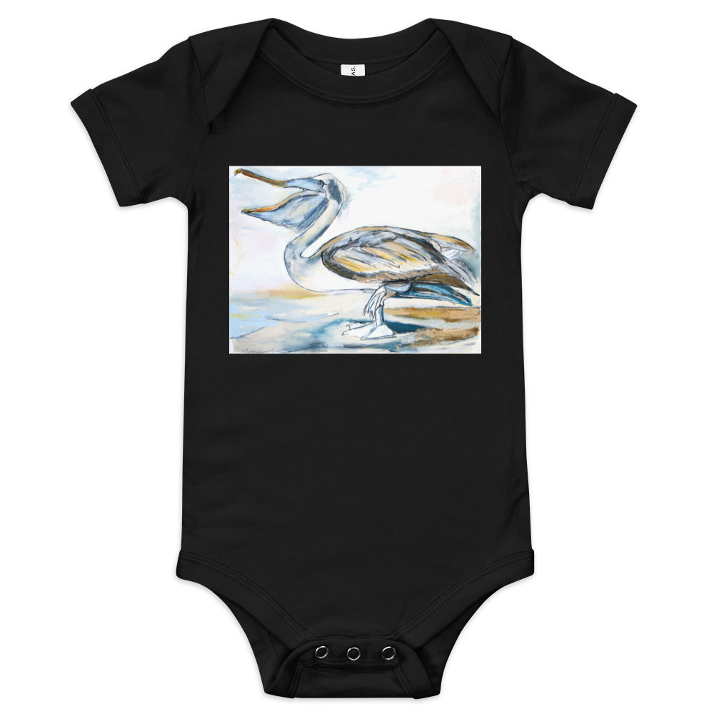 Brown Pelican on the Shore Baby short sleeve one piece