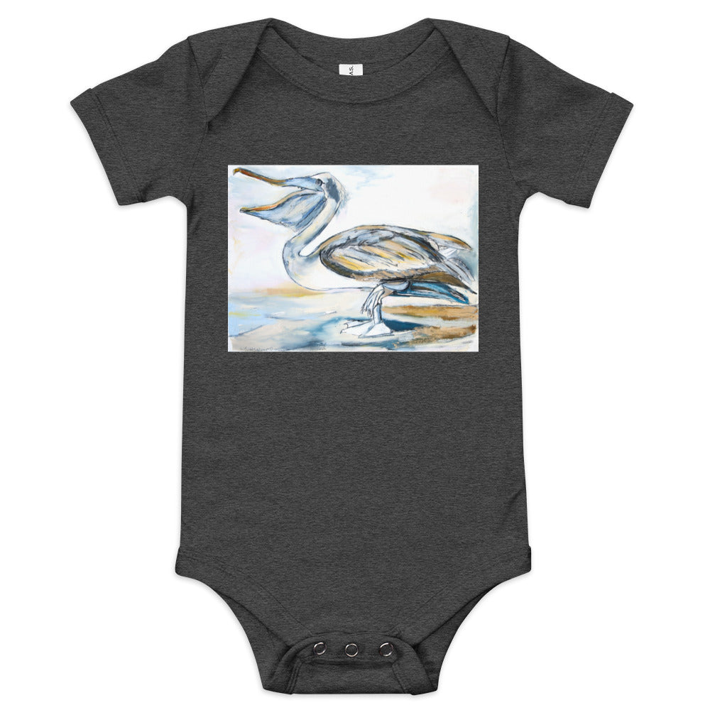 Brown Pelican on the Shore Baby short sleeve one piece