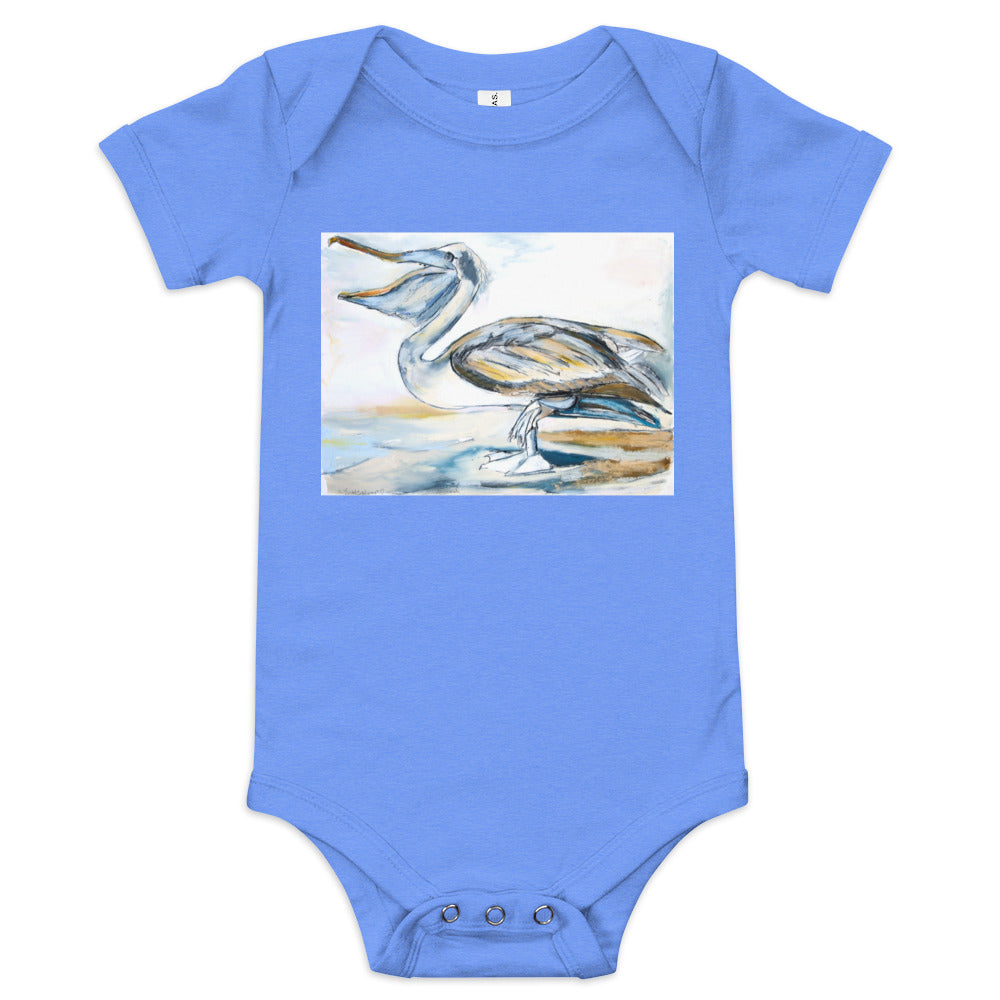 Brown Pelican on the Shore Baby short sleeve one piece