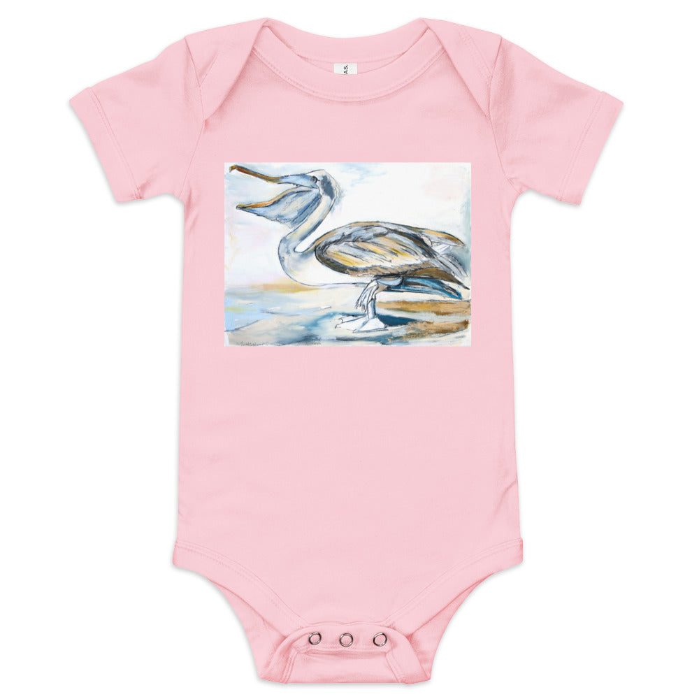 Brown Pelican on the Shore Baby short sleeve one piece