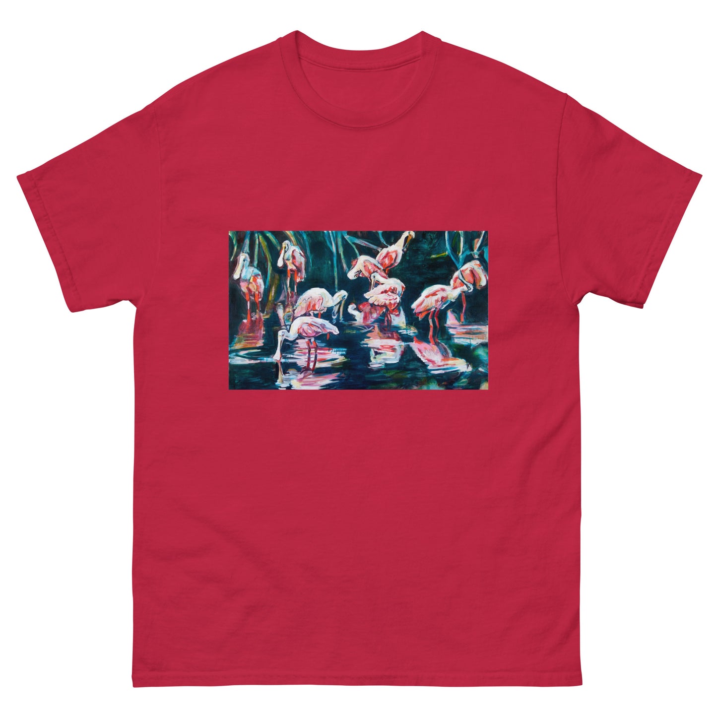 Roseate Spoonbills with their Reflection in the Swamp Unisex  classic tee