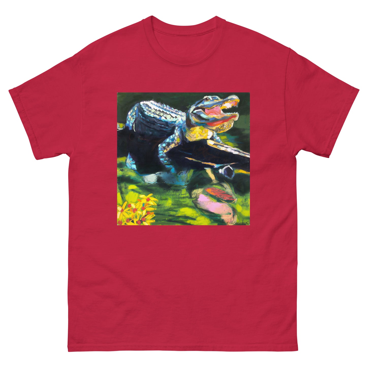 Square Gator with Wildflowers Unisex classic tee