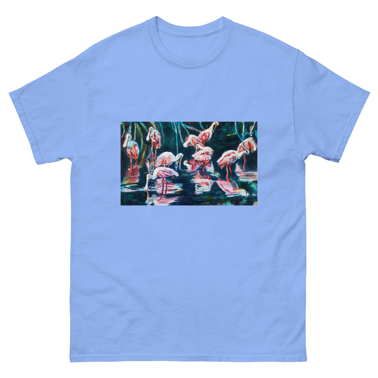 Roseate Spoonbills with their Reflection in the Swamp Unisex  classic tee