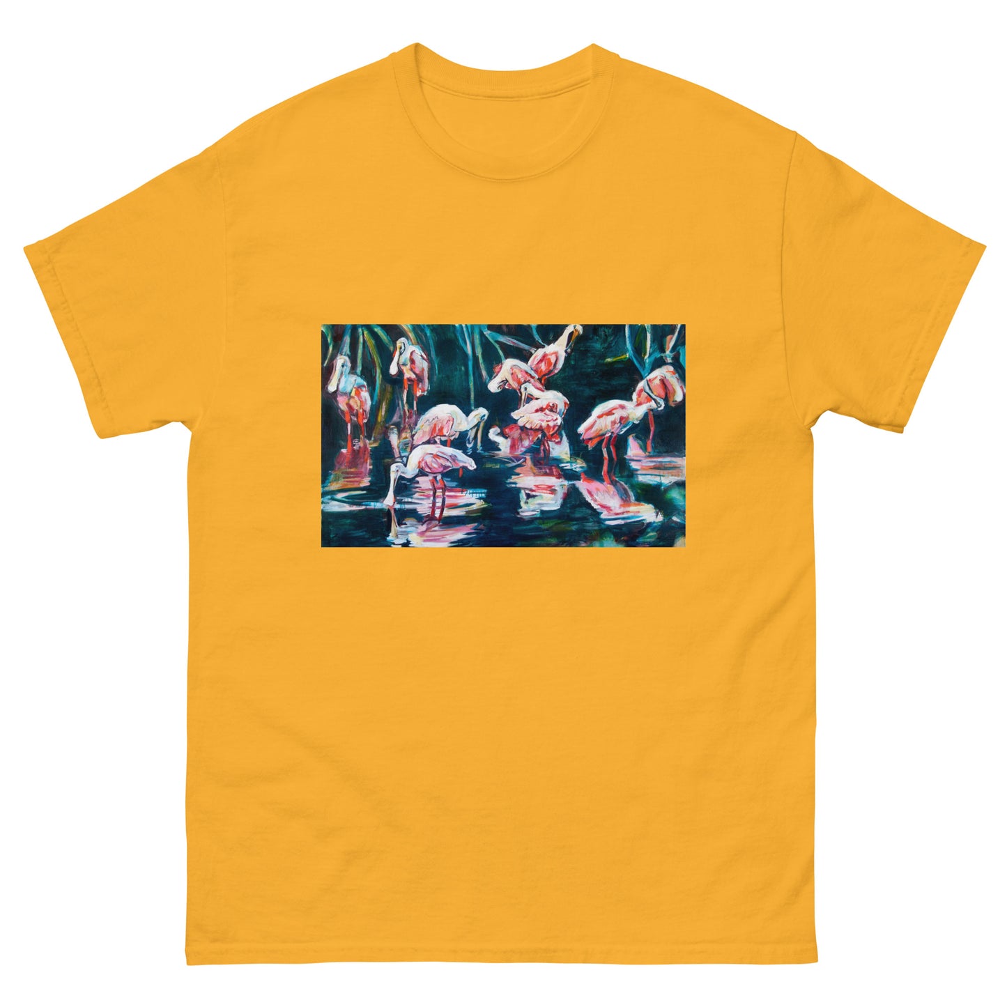 Roseate Spoonbills with their Reflection in the Swamp Unisex  classic tee