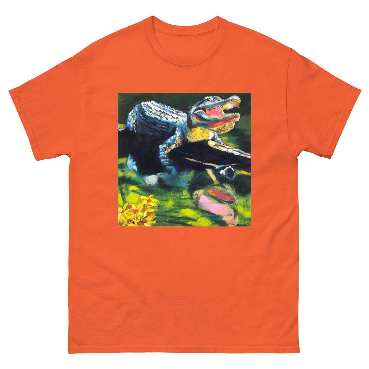 Square Gator with Wildflowers Unisex classic tee