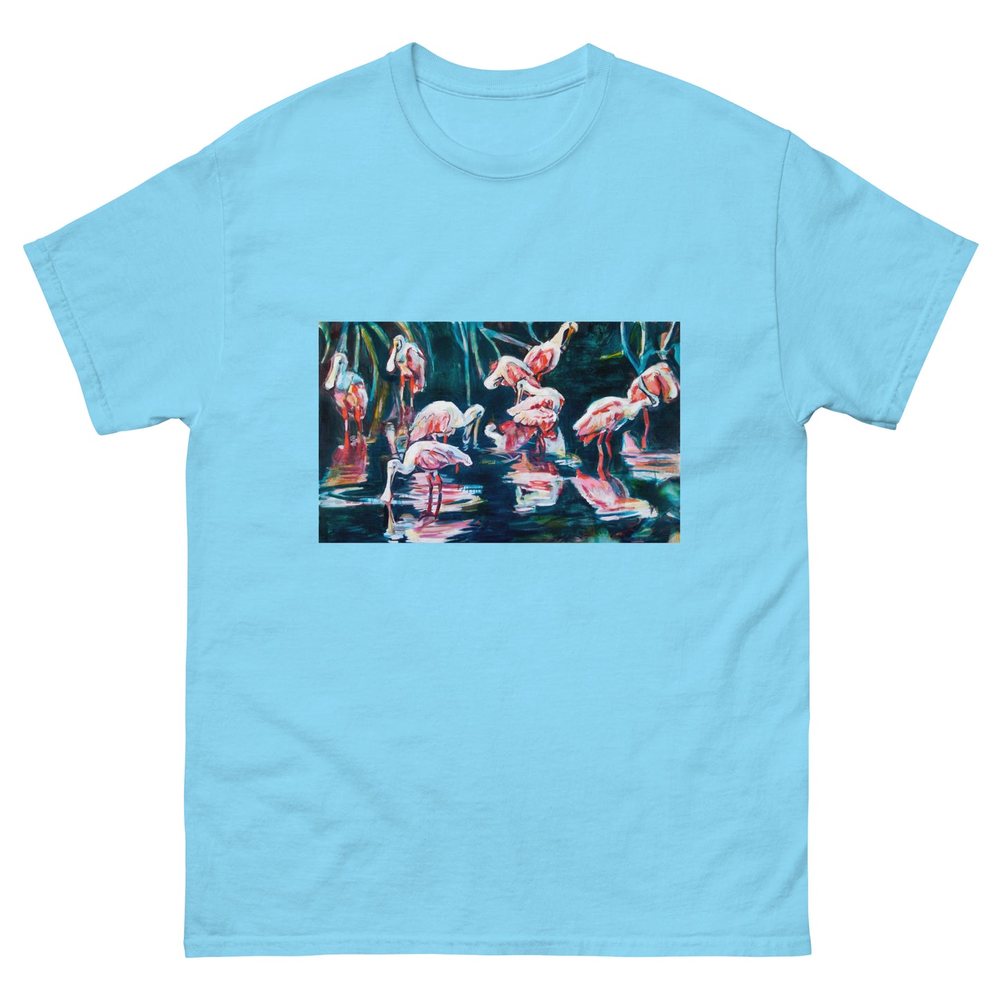 Roseate Spoonbills with their Reflection in the Swamp Unisex  classic tee