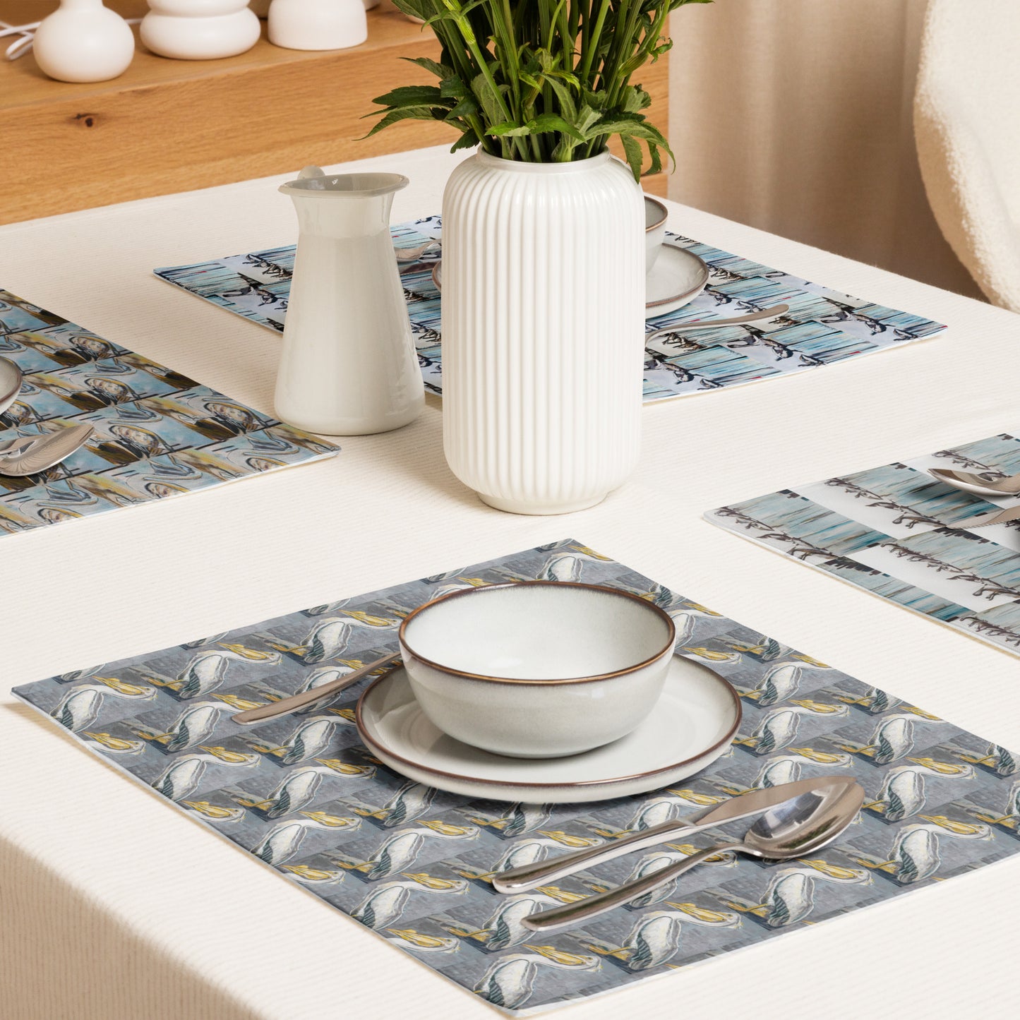 Neutral Pelicans Placemat Set