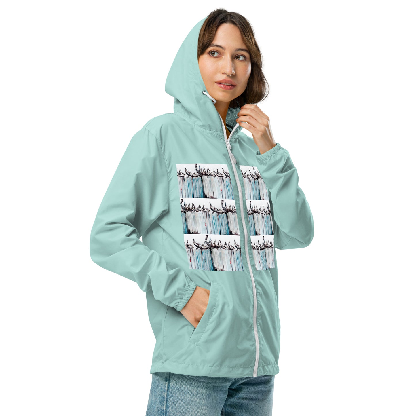 Pelicans on the Pier Unisex lightweight zip up windbreaker