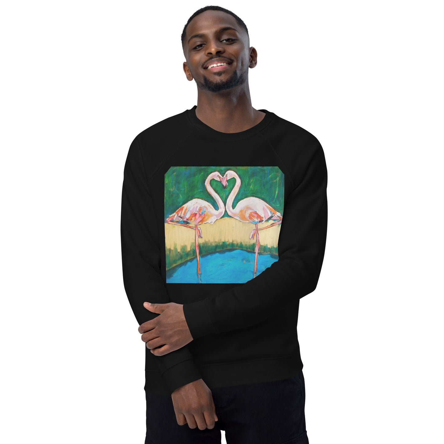 Flamingo Oasis Unisex organic raglan sweatshirt