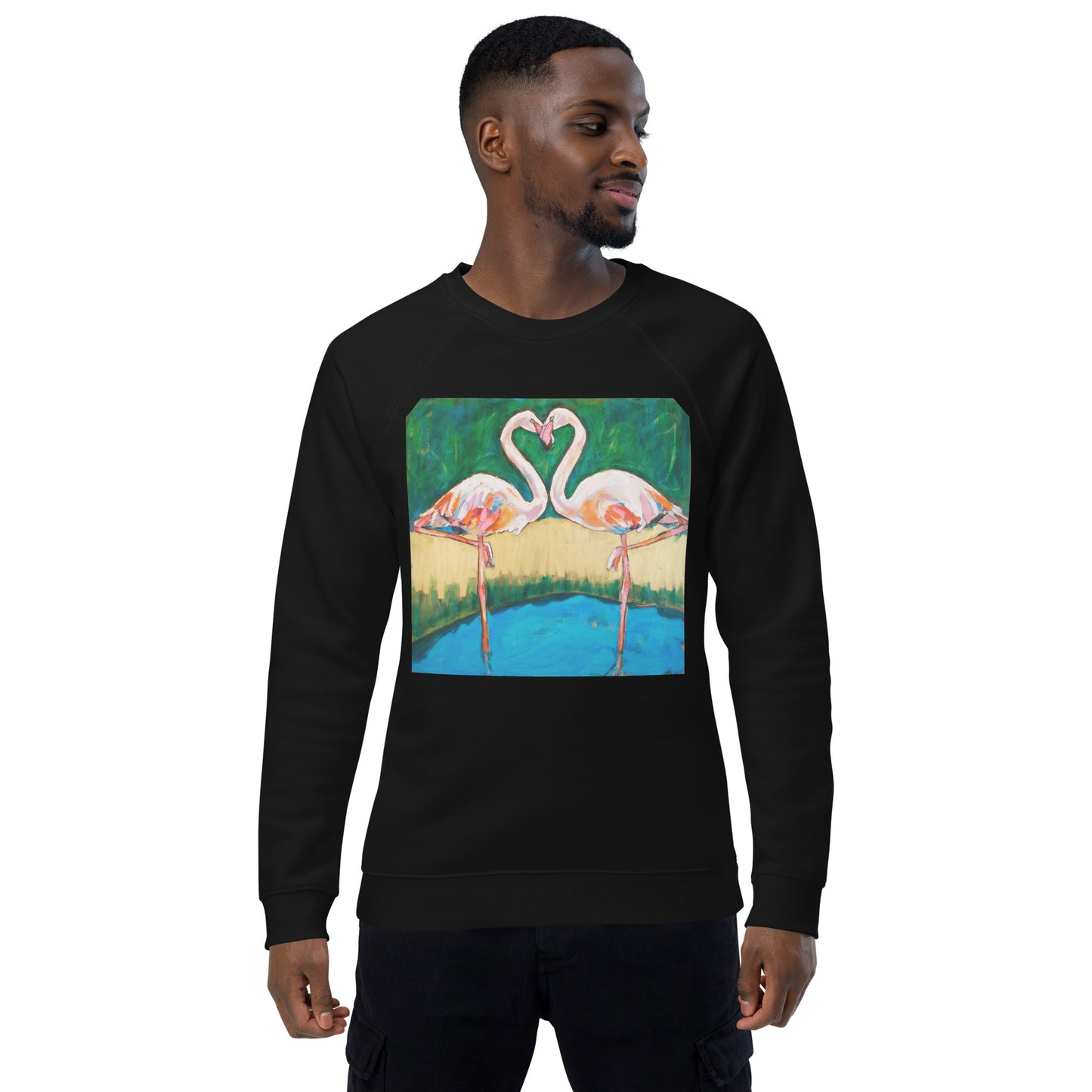 Flamingo Oasis Unisex organic raglan sweatshirt