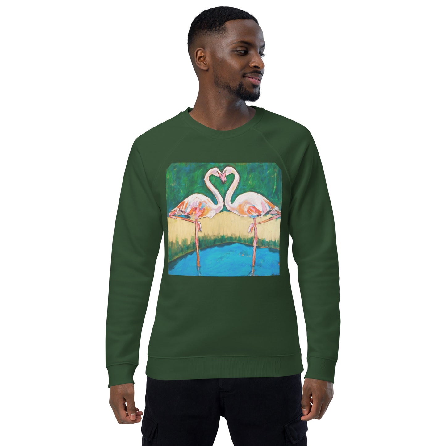 Flamingo Oasis Unisex organic raglan sweatshirt