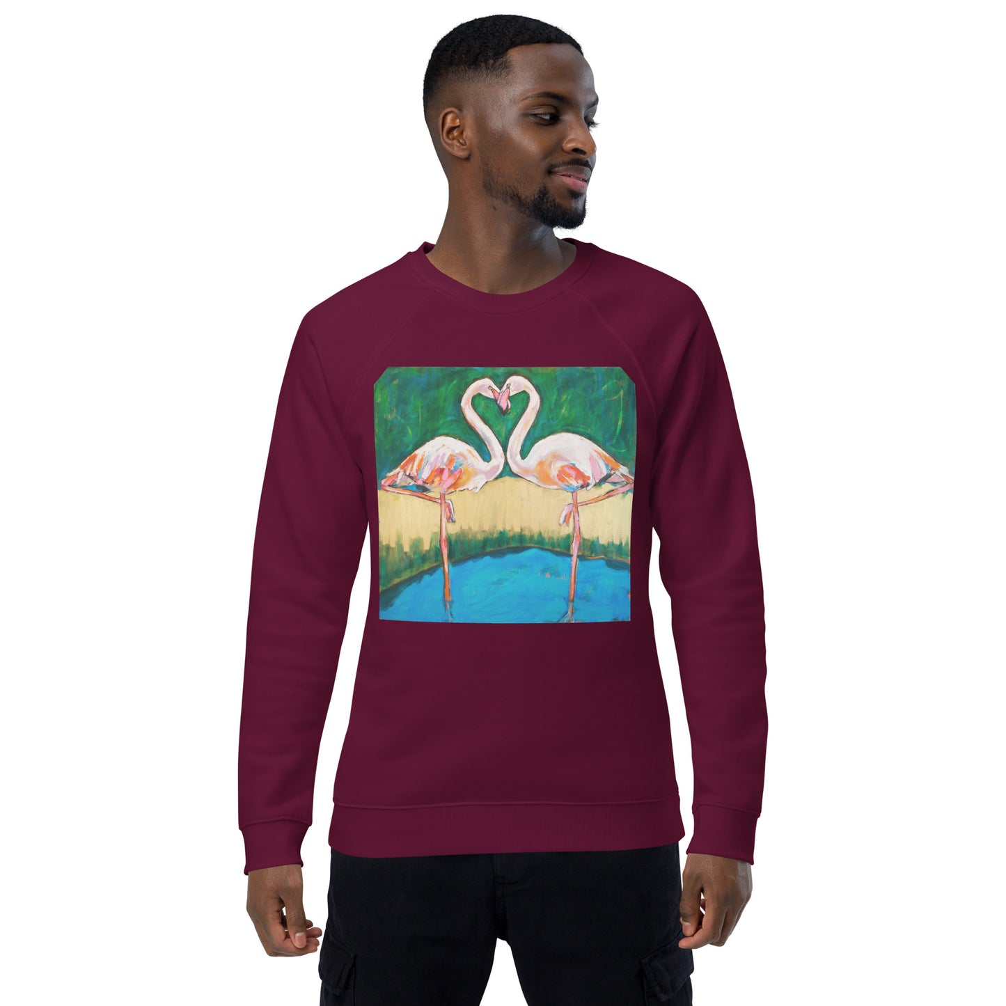 Flamingo Oasis Unisex organic raglan sweatshirt