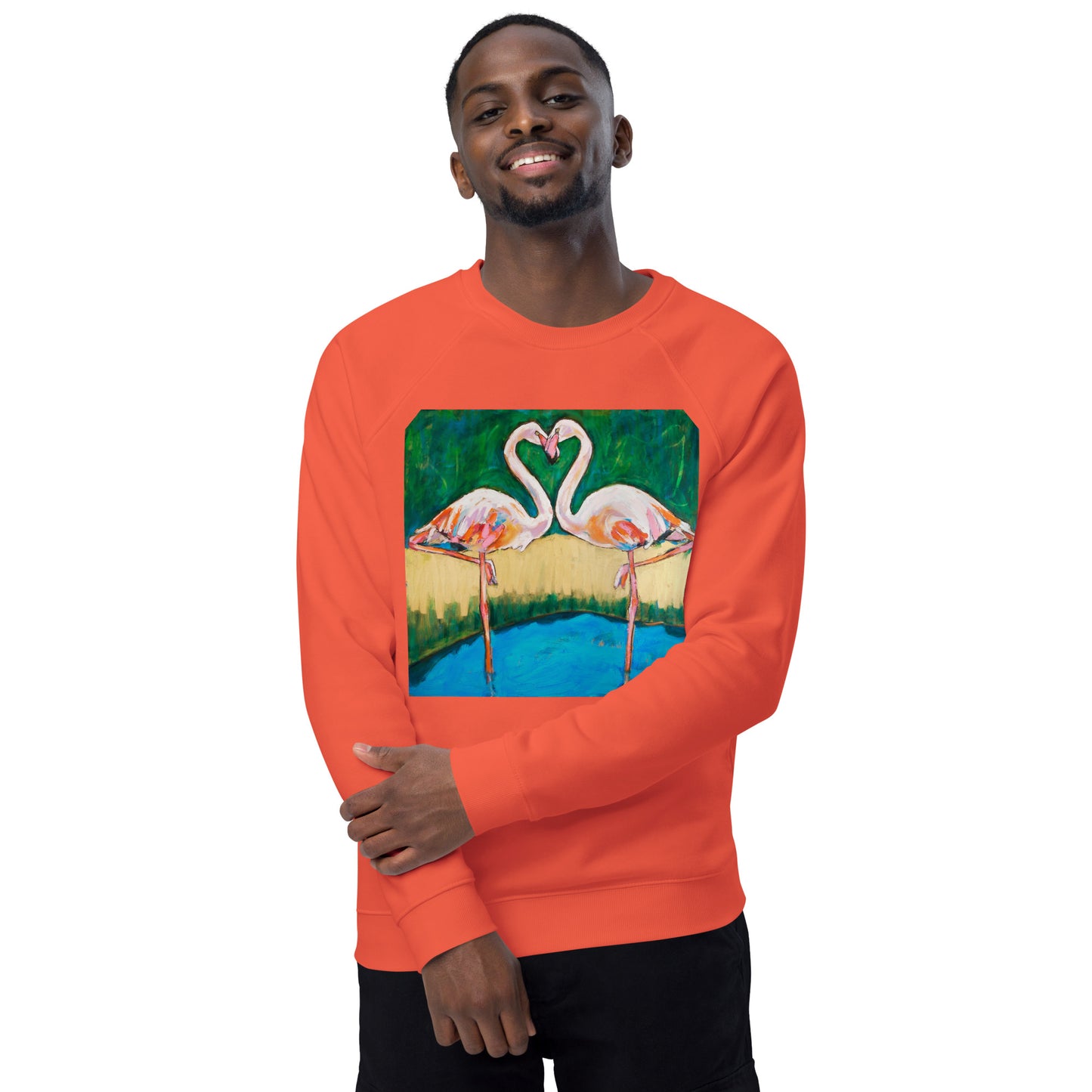 Flamingo Oasis Unisex organic raglan sweatshirt