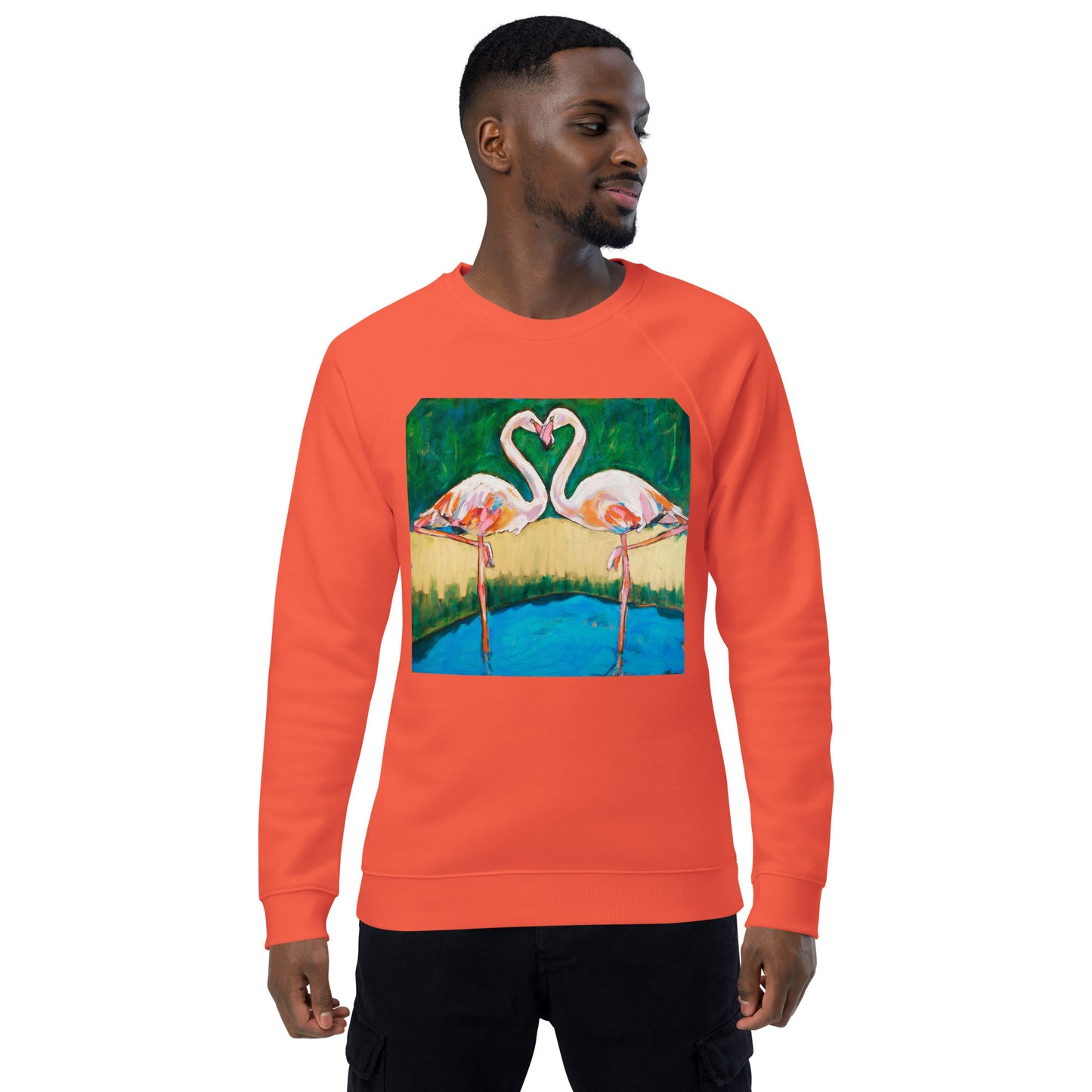 Flamingo Oasis Unisex organic raglan sweatshirt