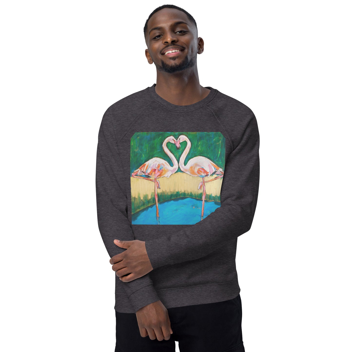 Flamingo Oasis Unisex organic raglan sweatshirt