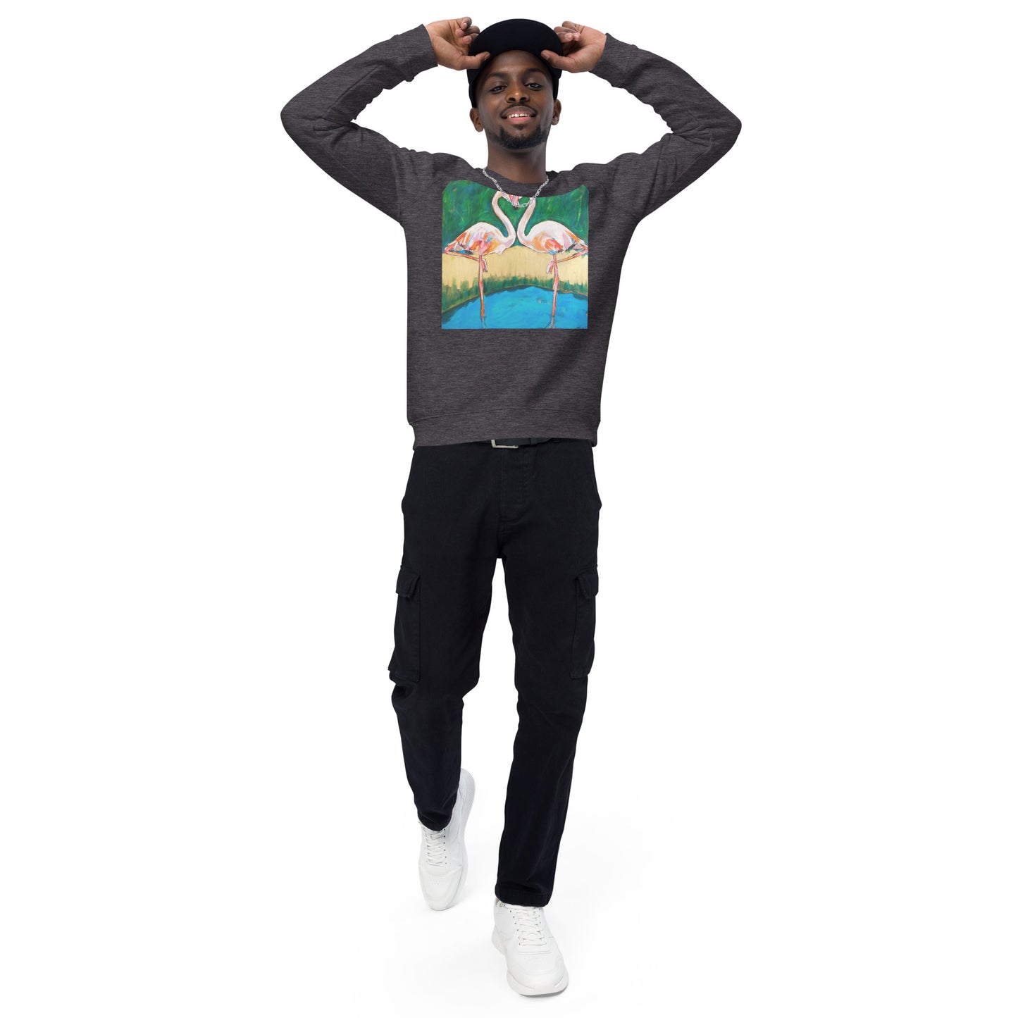 Flamingo Oasis Unisex organic raglan sweatshirt