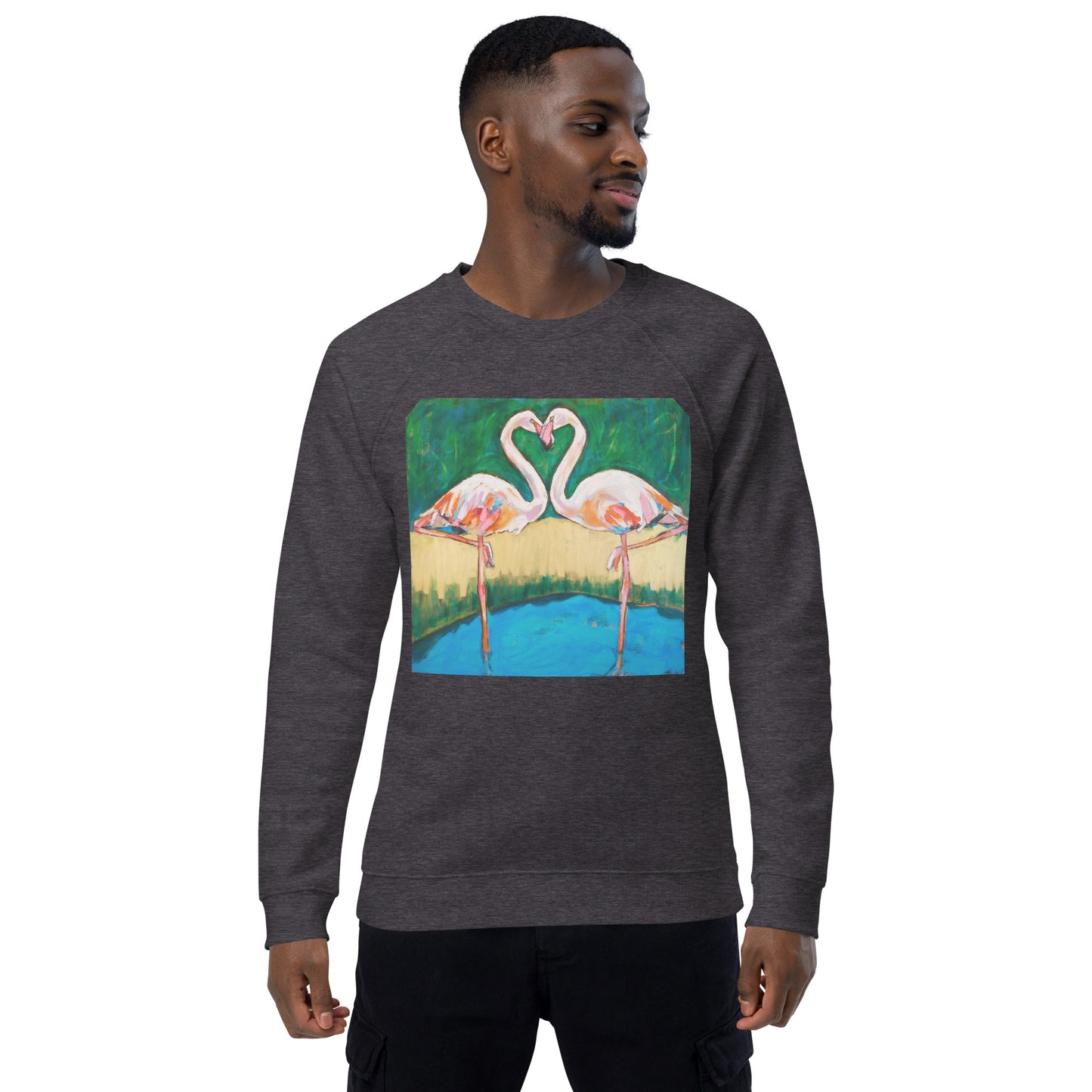 Flamingo Oasis Unisex organic raglan sweatshirt
