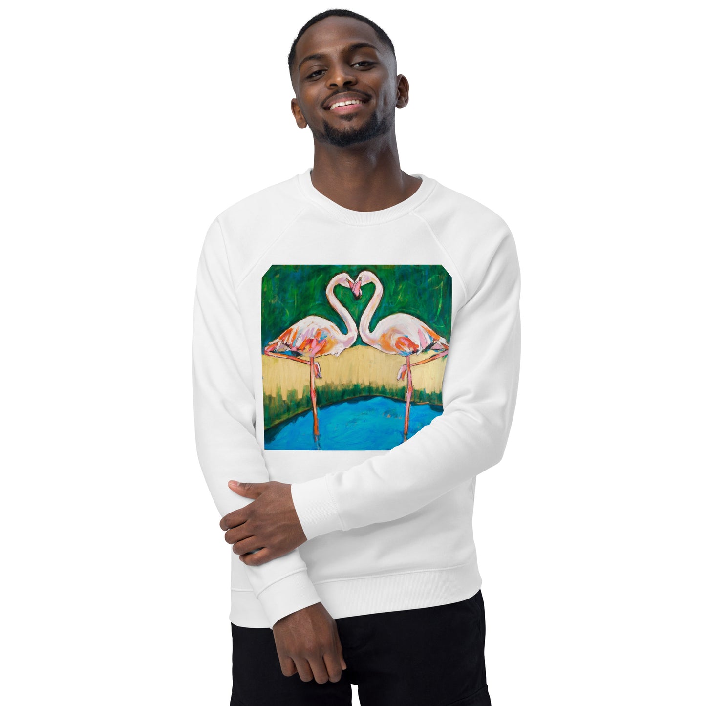 Flamingo Oasis Unisex organic raglan sweatshirt