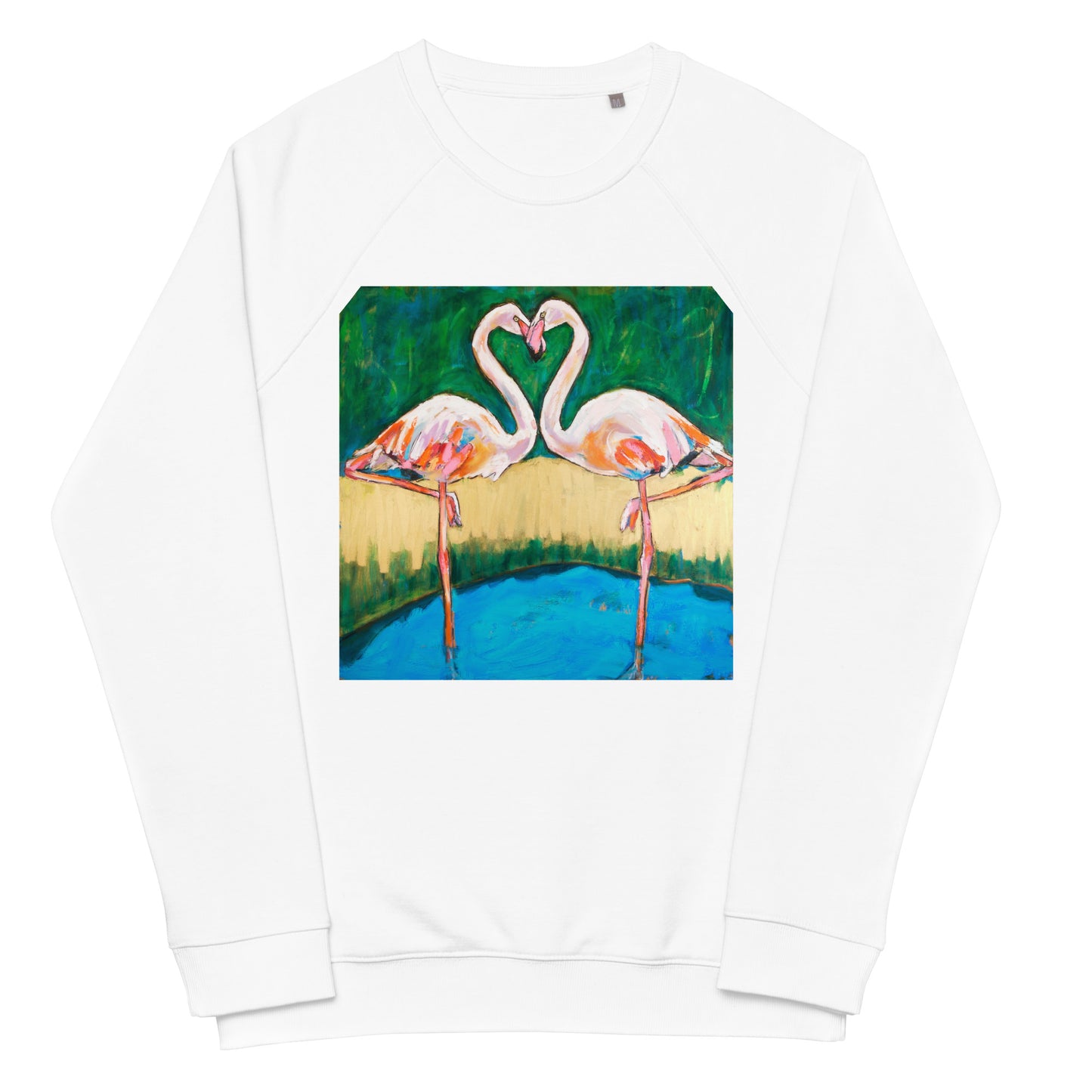 Flamingo Oasis Unisex organic raglan sweatshirt