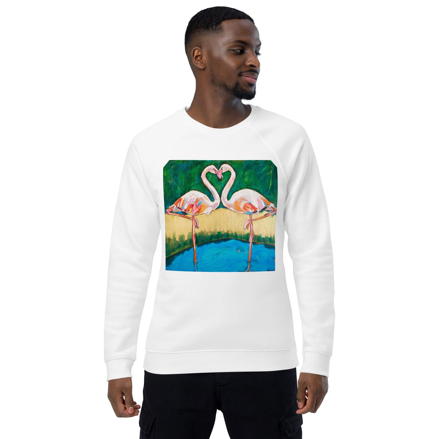Flamingo Oasis Unisex organic raglan sweatshirt