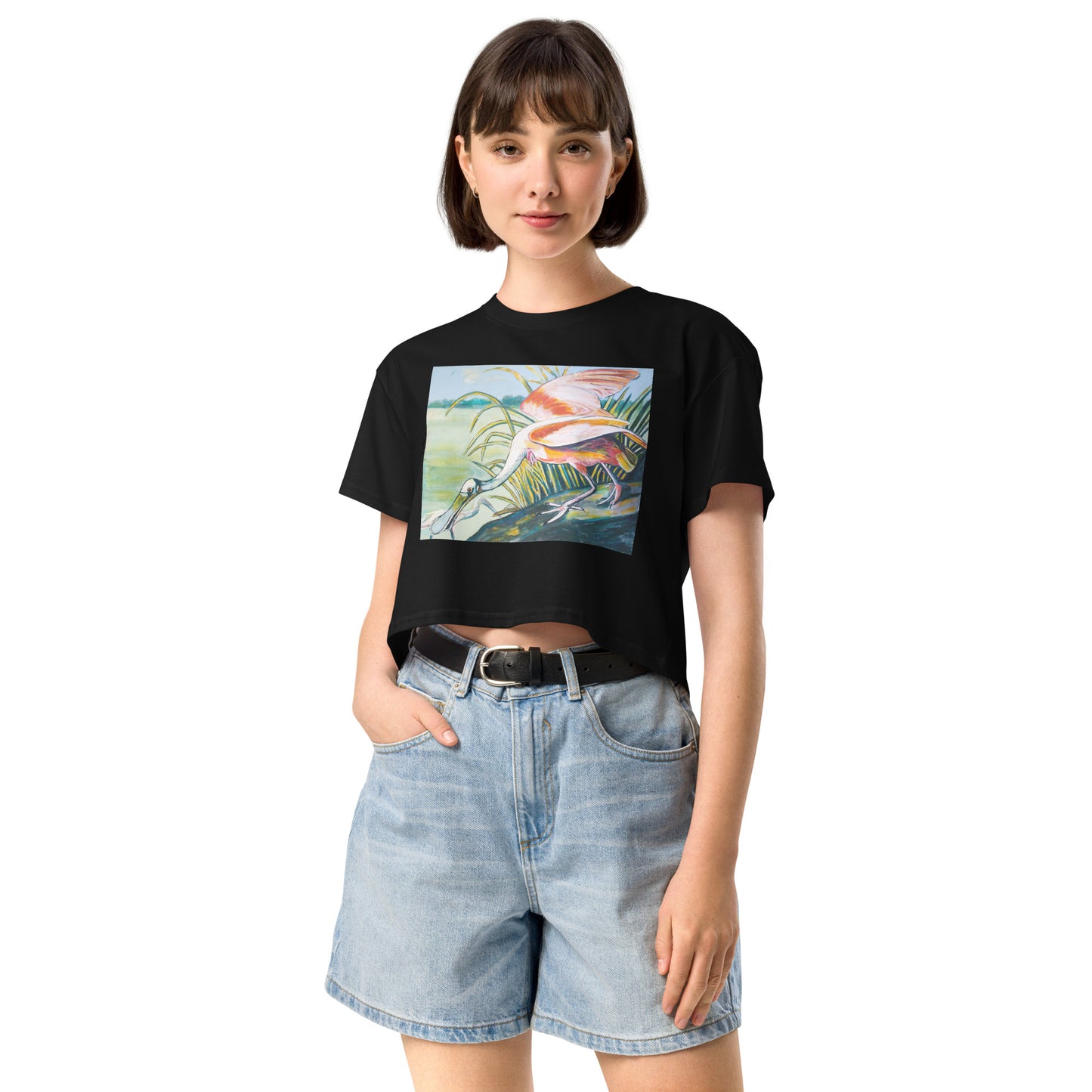 Roseate Spoonbills in the Marsh Women’s crop top