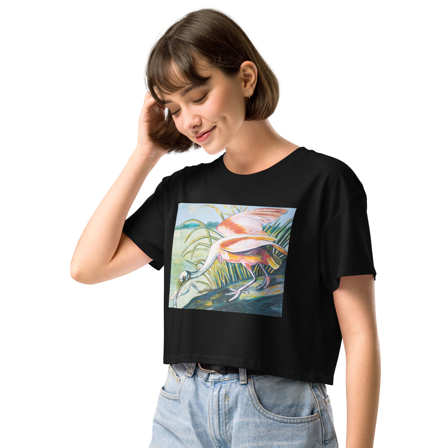 Roseate Spoonbills in the Marsh Women’s crop top