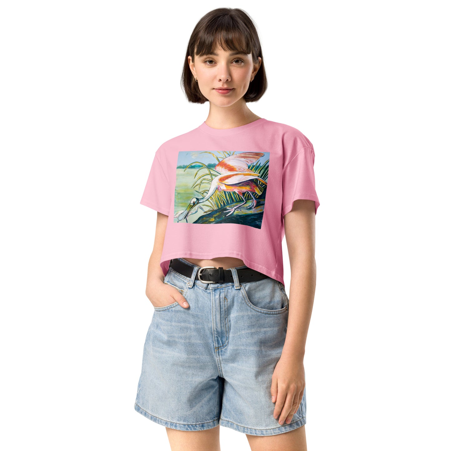 Roseate Spoonbills in the Marsh Women’s crop top